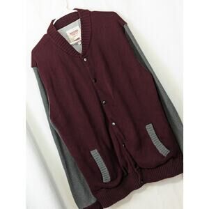 MOSSIMO! BURGUNDY RED & DOVE GRAY VARSITY CARDIGAN SWEATER! SZ XL